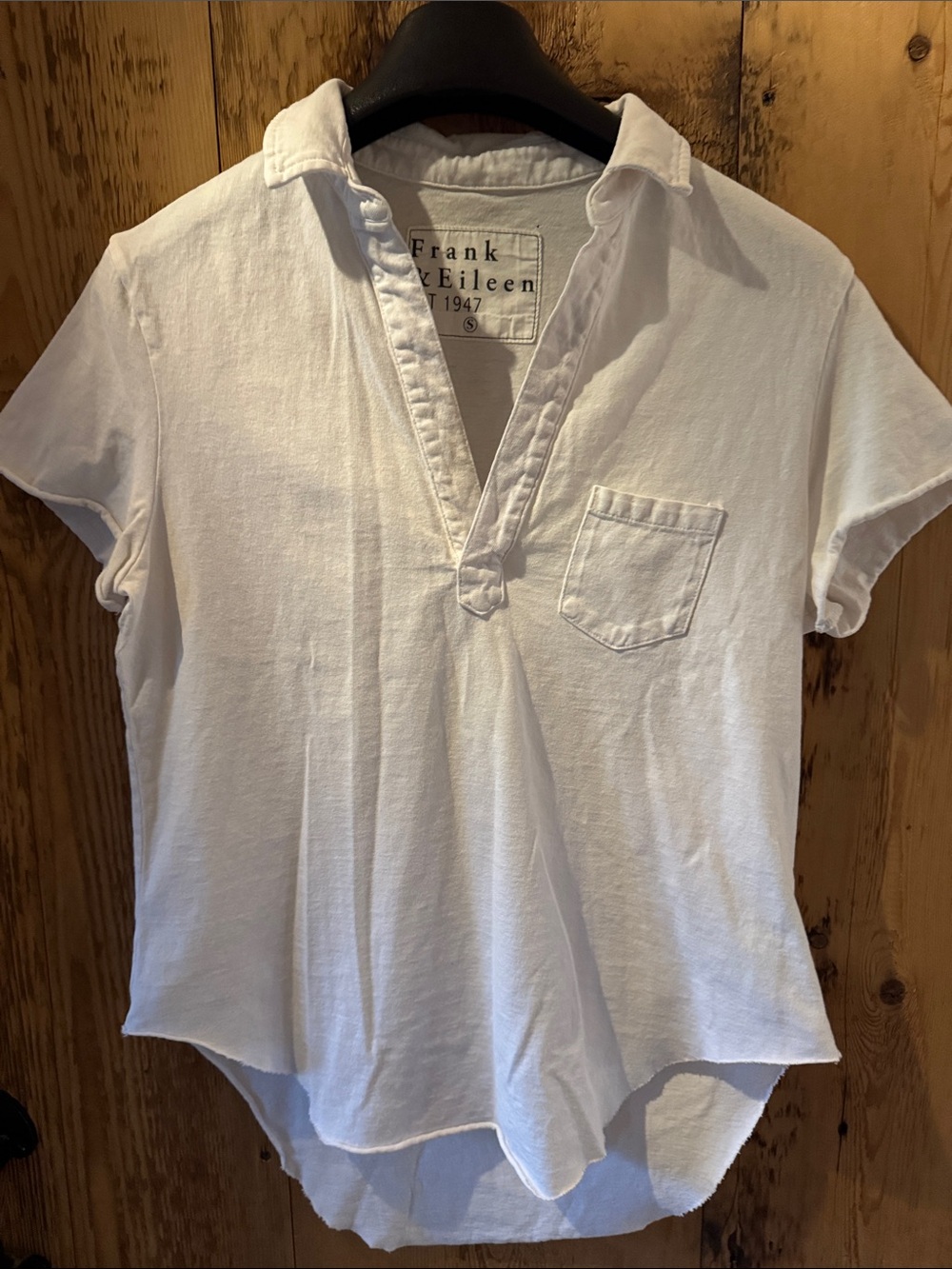 Frank & Eileen White Notch V-Neck Polo with Chest Pocket